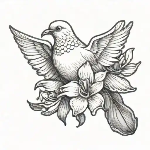 Dove Holding An Orchid Flower