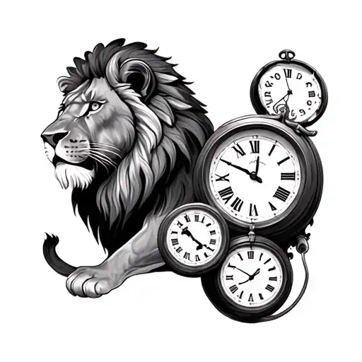 Full Sleeve With Lion And 2 Clocks