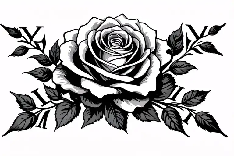 Roman Numerals With Rose Intertwined And Italics Writing