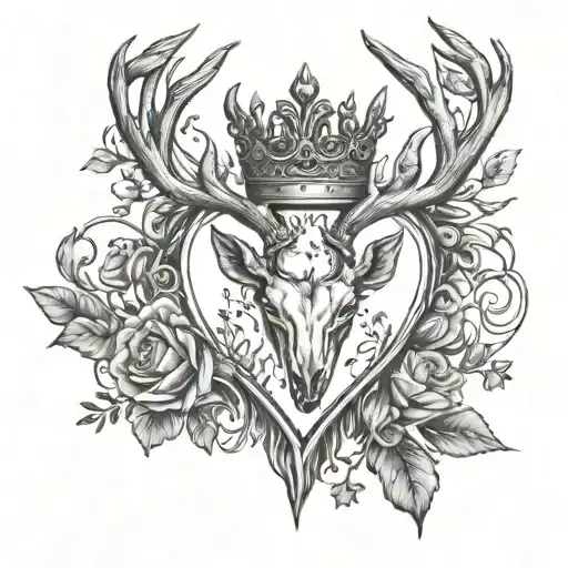 A Heart On Fire With A Queens Crown And Deer Antlers