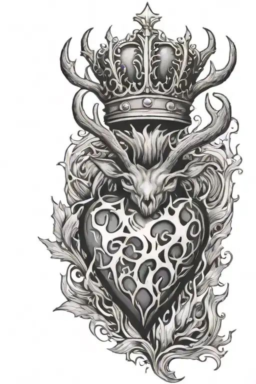 A Heart On Fire With Antlers And A Crown