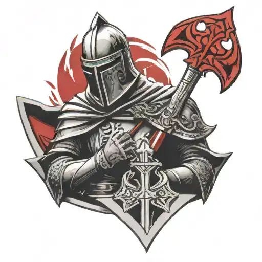 One Knight Templar Black And White With A Cross Red And War Background