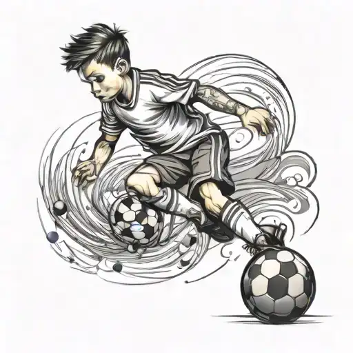 Kid Soccer Player Kicking A Ball