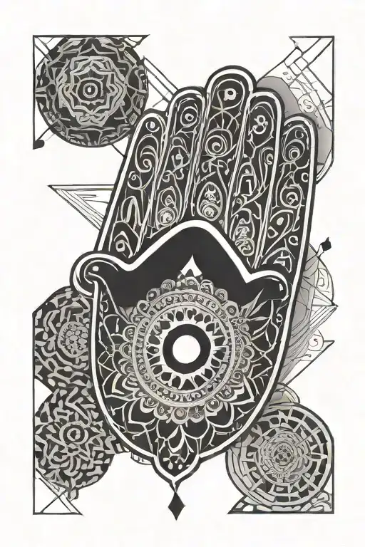 Hamsa Hand Geometric Outline And Geometric Background