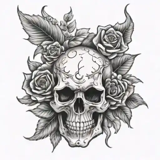 Skull Fok And Flowers