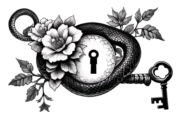 Flowers And A Key Lock And A Snake
