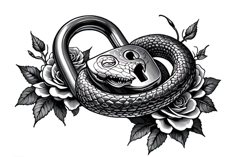 A Lock With A Snake Around It With Roses Behind