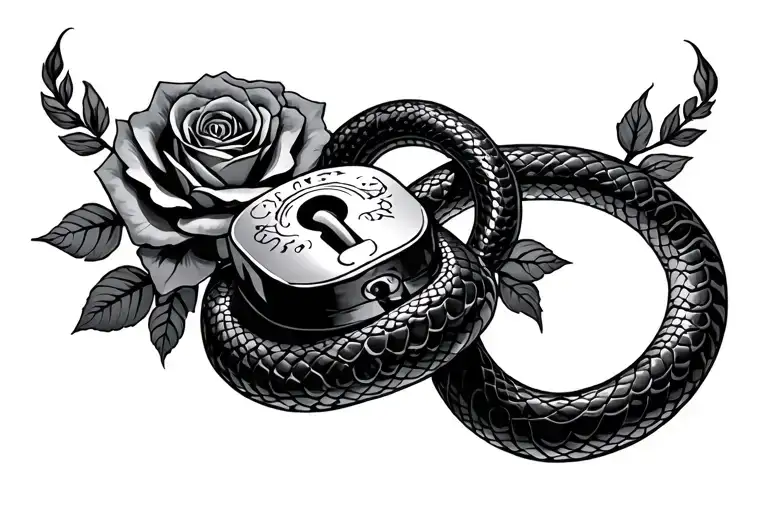 A Lock With A Snake Around It With Roses Behind