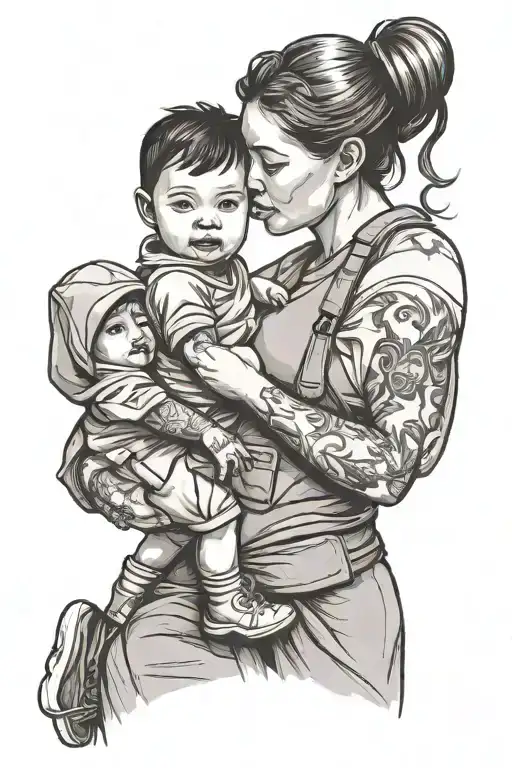 Toddler And Mom Carrying Her Child