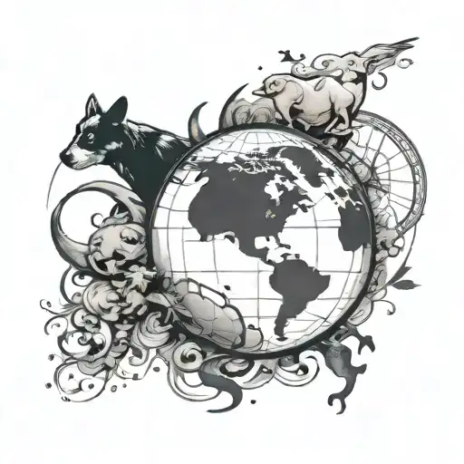 Design A Tattoo With A Globe Surrounded By Animal Silhouettes
