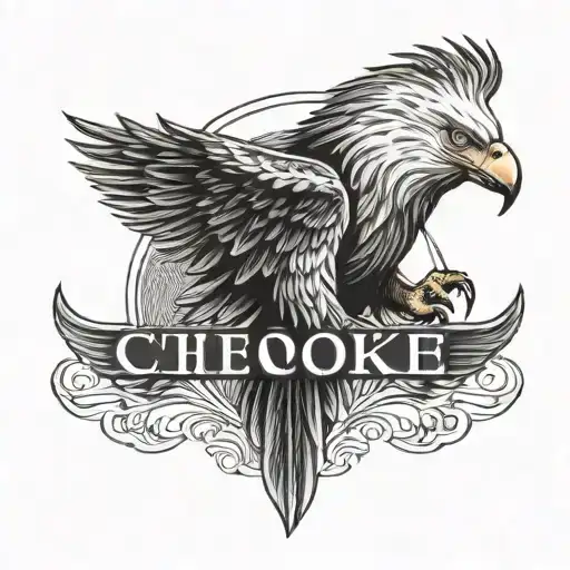 Realistic Eagle With Open Wings And The Lettering Cherokee