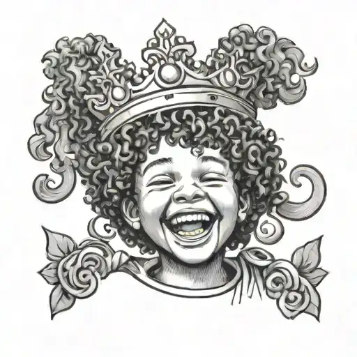 A Happy Kid With Curly Hair Wearing A Crown