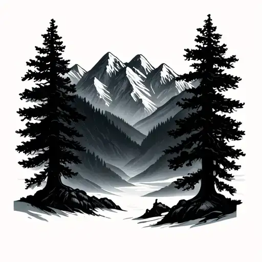 Mountains With Dark Trees