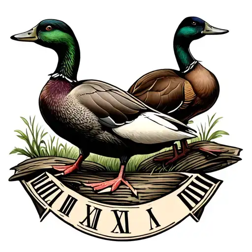 Country Tattoo Design With Ducks And Roman Numeral