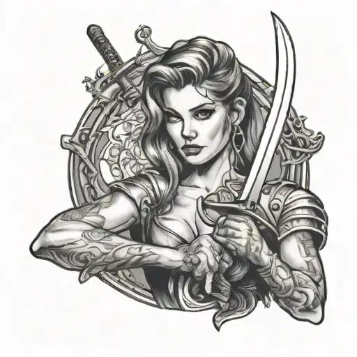 Pretty Woman Holding A Sword