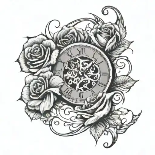 Half Rose Half Clock Wit Skeleton Fingers