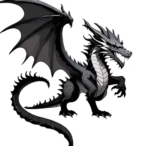 Dragon With Open Wings And Long Tail