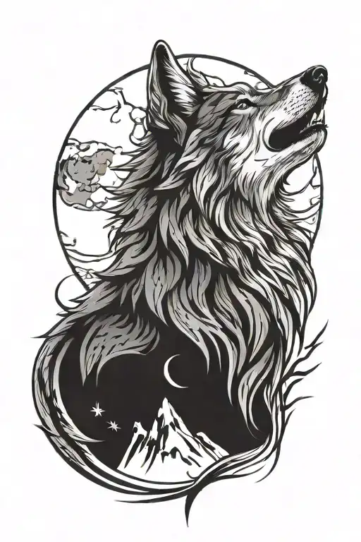 Trible Wolf Howling At The Moon
