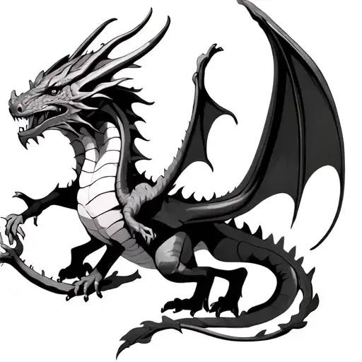 Dragon With Open Wings And Long Tail With Horns For Muner