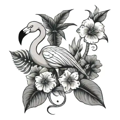 Flamingo And Flowers