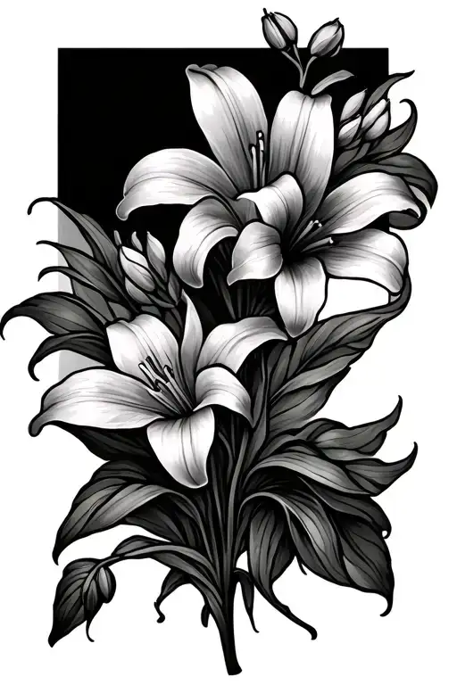 Fine Line Memorial Tattoo With Lilies And Sweet Peas