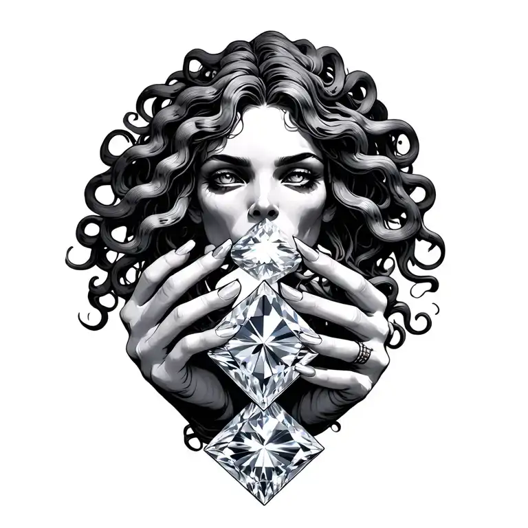 Beautiful Medusa Holding One Large Princess Cut Diamond With Both Hands