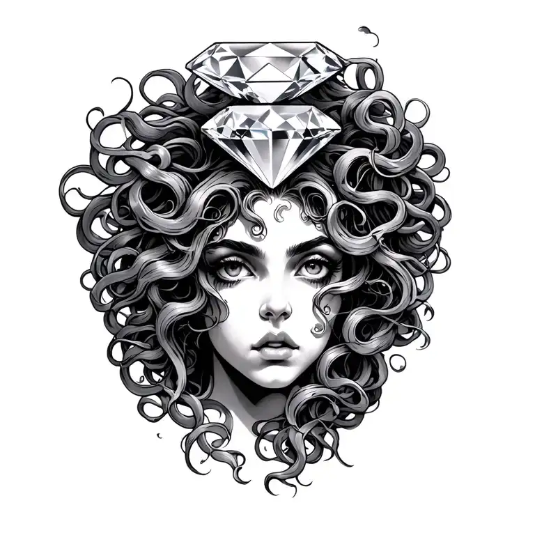 Beautiful Medusa Behind A Large Princess Cut Diamond