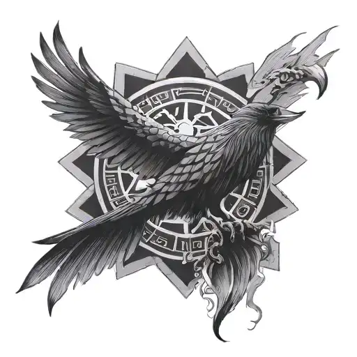 Vegvisir With A Crow With Mjolnir And Lightning In The Background