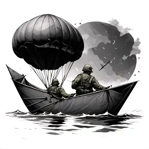 Paper Boat With Paratrooper Defending In Background