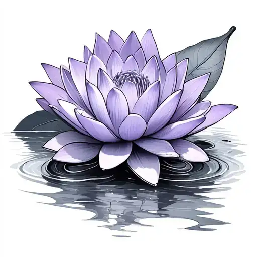 Violet Flower And Water Lily Intertwined
