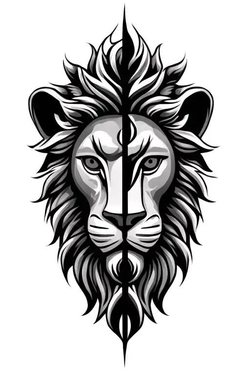 Traditional African Mask Split In Half Lion Face