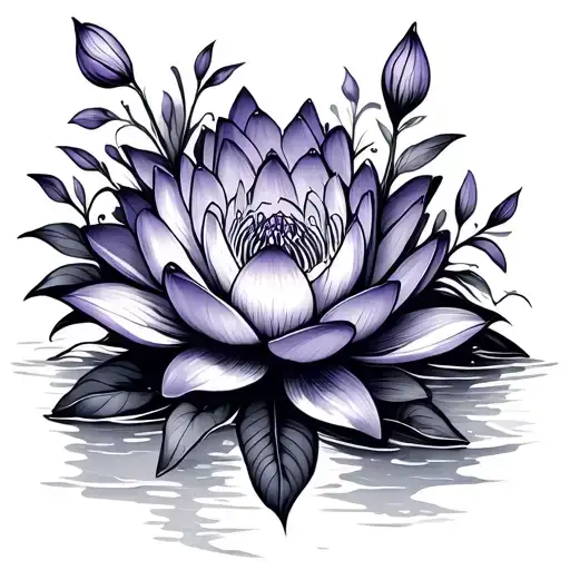 Violet Flower And Water Lily Intertwined Vines