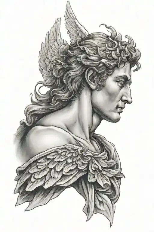 Male Angel Head Looking Forward Upper Arm Sleeve