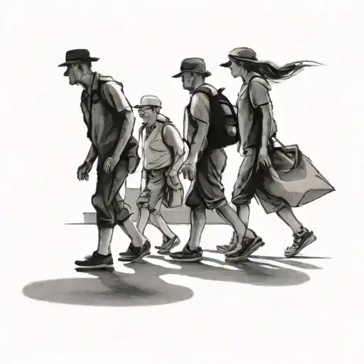 Walking People With Shadow From Sun Going Down