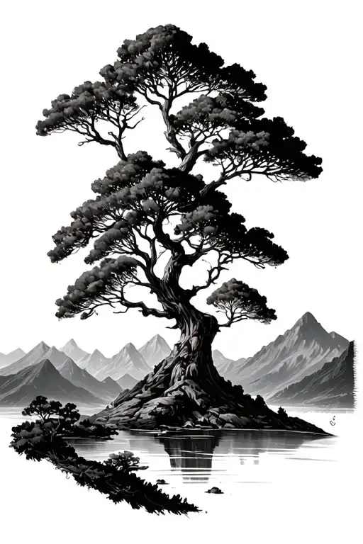 Acaia Tree And Mountains