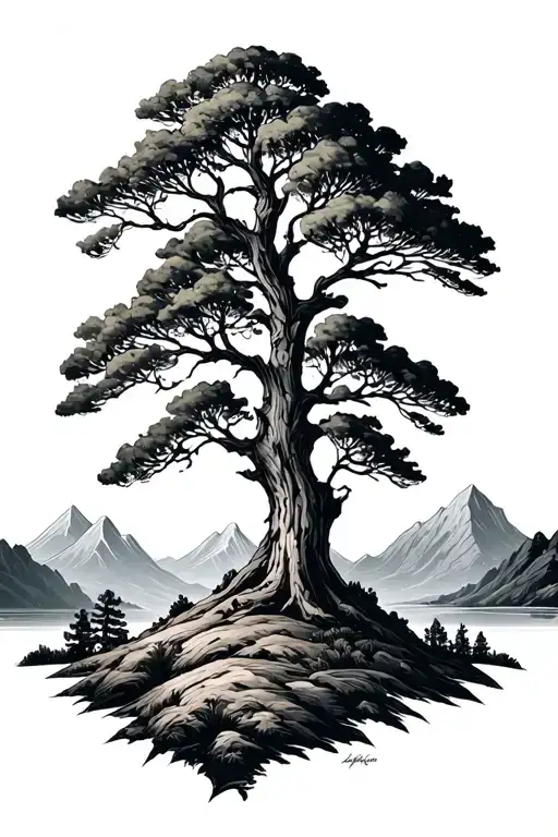 Acaia Tree And Mountains