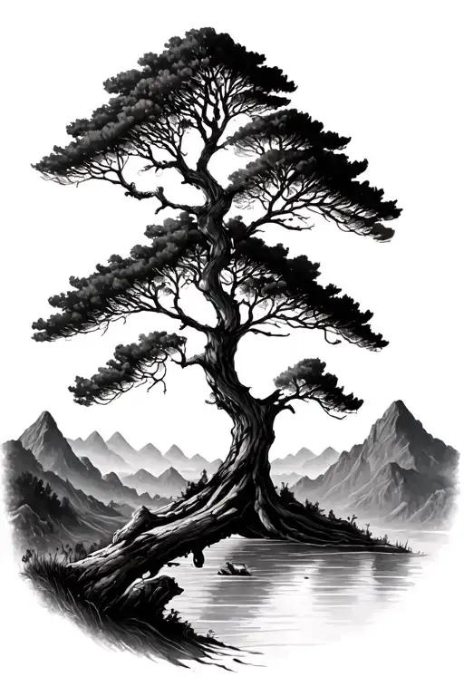 Acaia Tree And Mountains