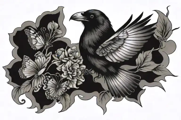 Crow Chasing The Butterfly