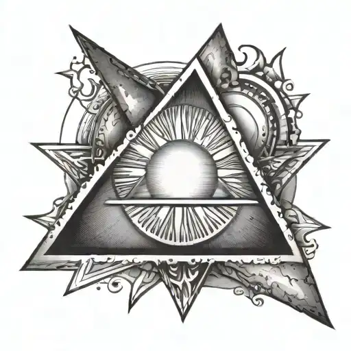 Two Triangles Pointing In Different Direction With A Sun In Between