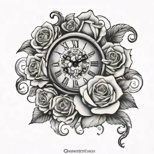 Roses Clock And Clouds