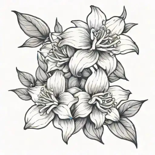 Honeysuckles Flowers Fine Line