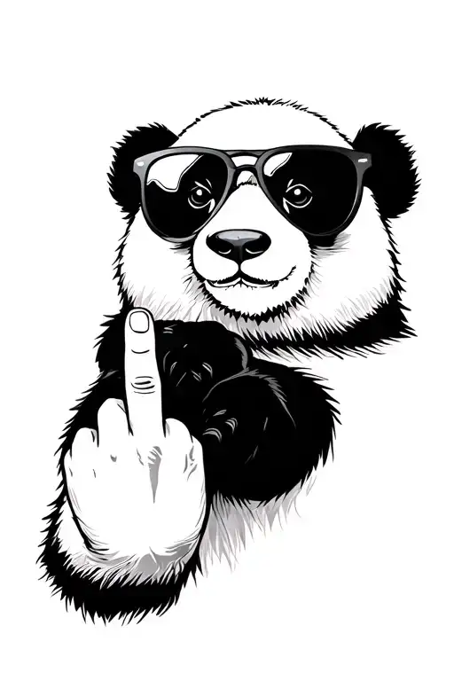 Panda Bear Withe Sunglasses Doing The Finger