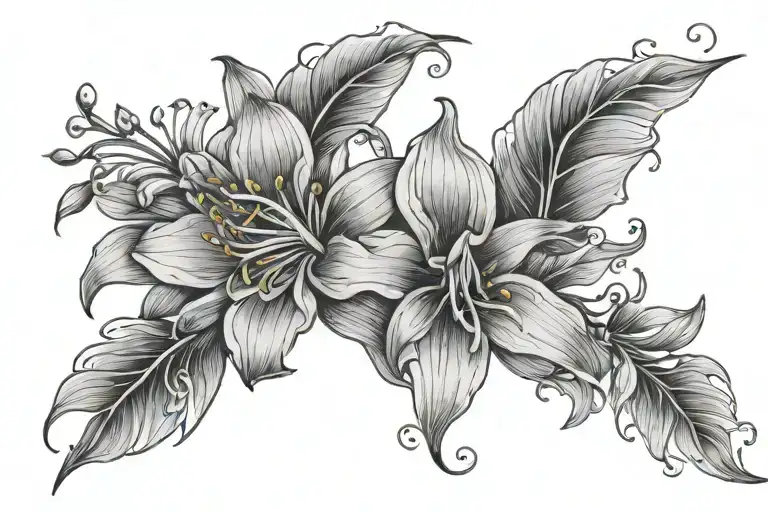 Fine Line Honeysuckle Tattoo With No Shading For Side Of Ribs