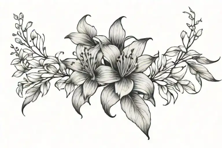 Fine Line Honeysuckle Tattoo With No Shading For Side Of Ribs Extremely Simple