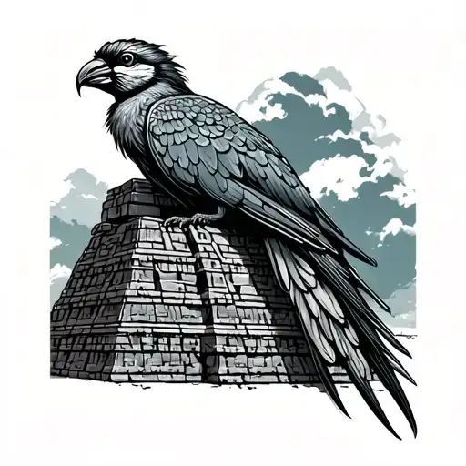 Guatemala Quetzal Posing On Mayan Pyramid