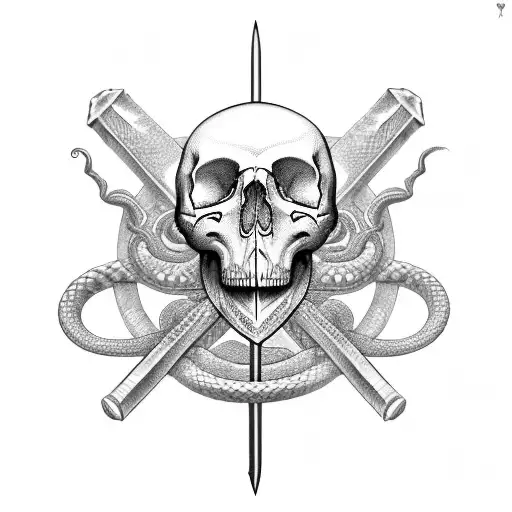 Sword Through The Center Of A Skull With A Snake Wrapping Around The Sword