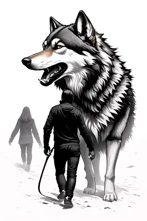 Wolf Howling And Person Walking Away