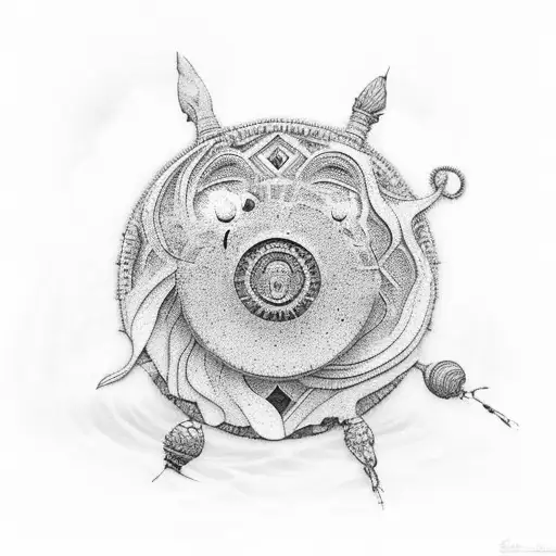 A Serene Beach Landscape With Sacred Art Elements