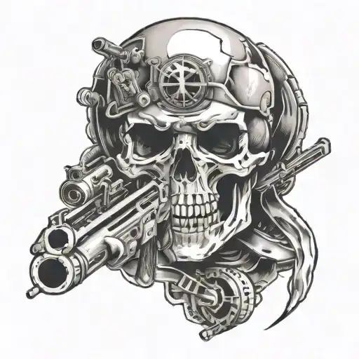 Special Forces Skull Biting A Bullet And Guns Crossed In The Background