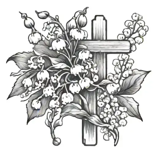 Lily Of The Valley And Hawthorn Flower And A Cross